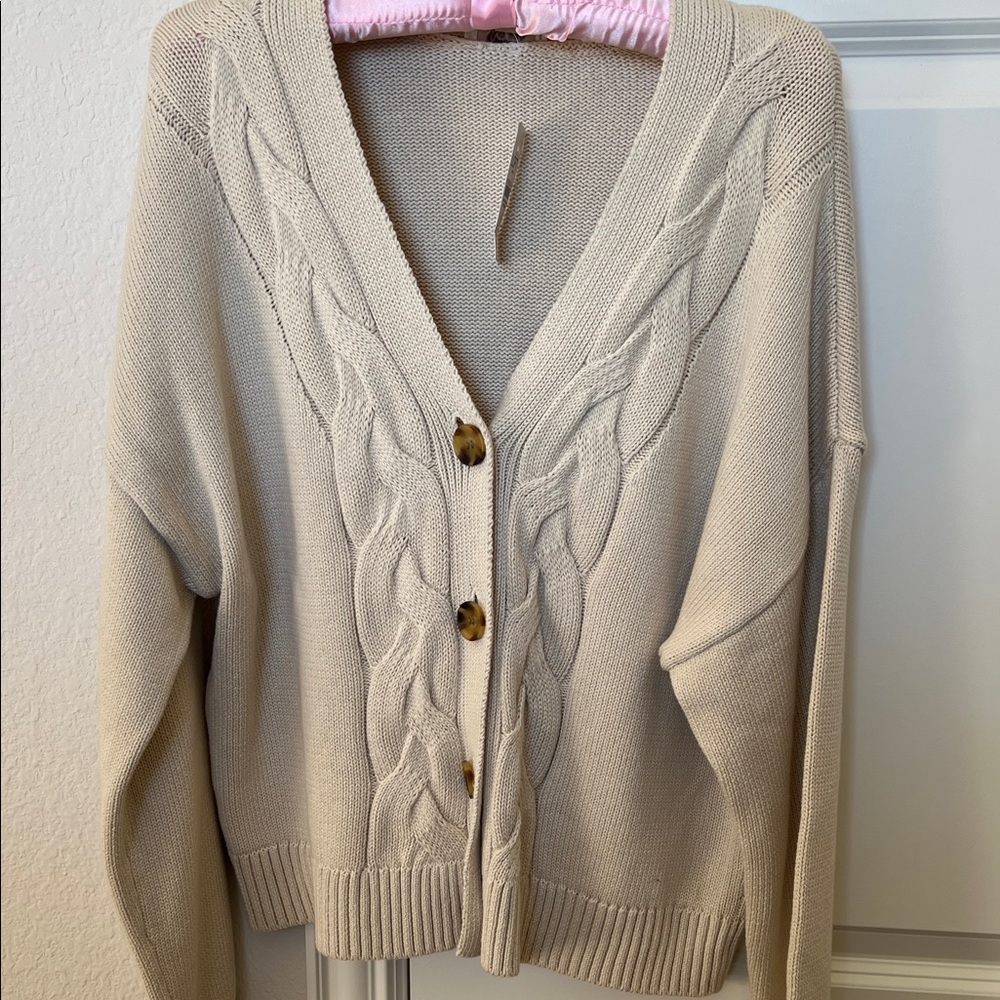LOFT Cream Cable Knit Cardigan